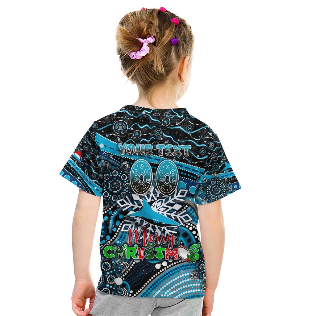 Merry Christmas Sharks Kid T Shirt Aboriginal Santa Rugby Mascot - Cronulla Sutherland