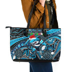 Merry Christmas Sharks Leather Tote Bag Aboriginal Santa Rugby Mascot - Cronulla Sutherland