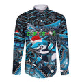 Merry Christmas Sharks Long Sleeve Button Shirt Aboriginal Santa Rugby Mascot - Cronulla Sutherland