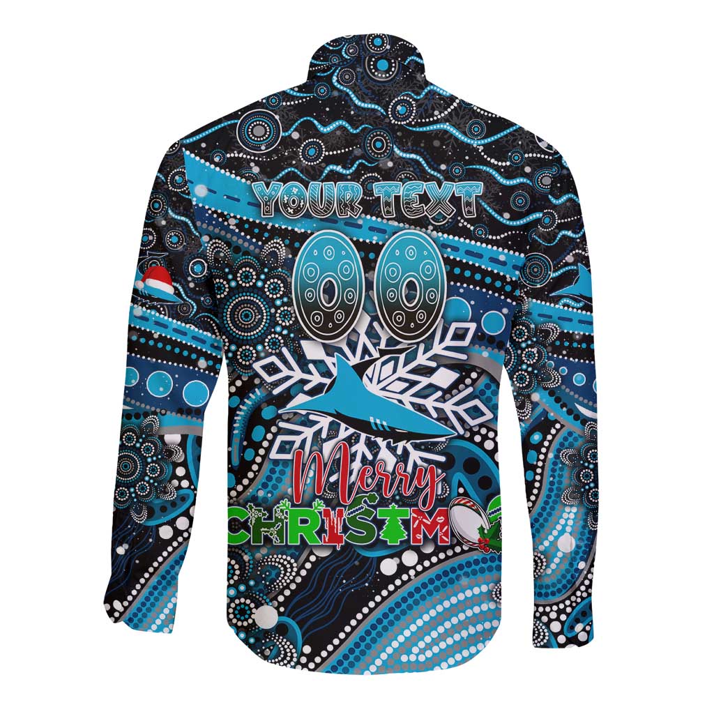 Merry Christmas Sharks Long Sleeve Button Shirt Aboriginal Santa Rugby Mascot - Cronulla Sutherland