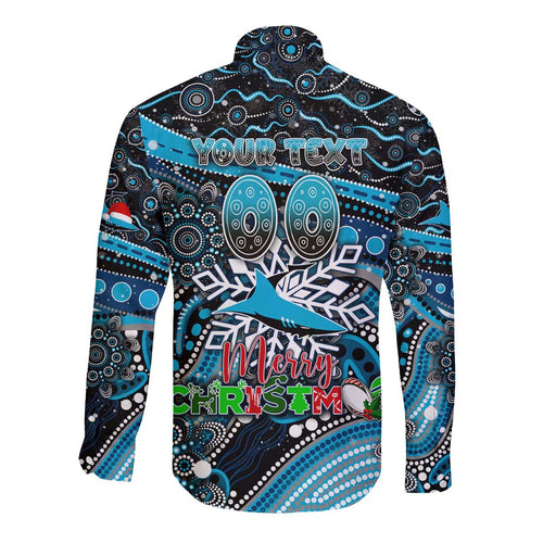 Merry Christmas Sharks Long Sleeve Button Shirt Aboriginal Santa Rugby Mascot - Cronulla Sutherland
