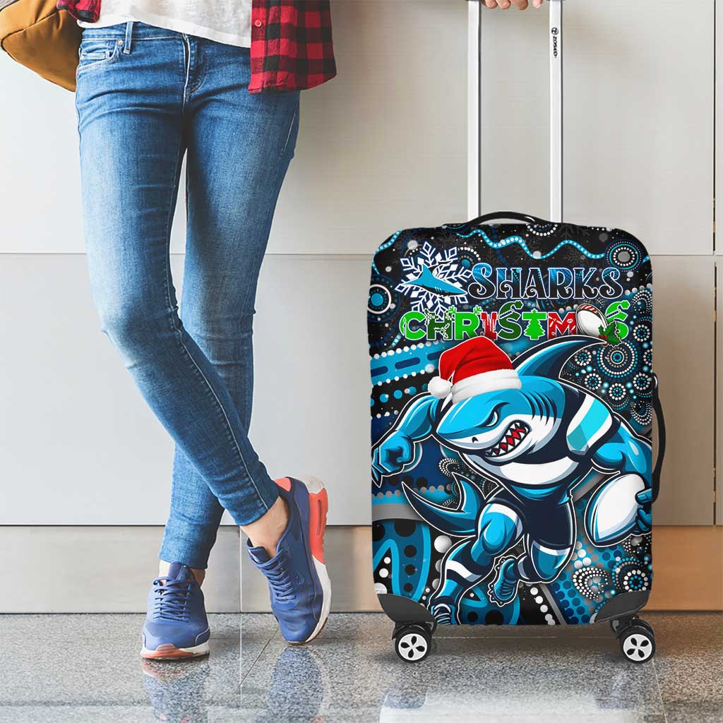 Merry Christmas Sharks Luggage Cover Aboriginal Santa Rugby Mascot - Cronulla Sutherland