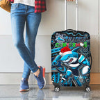Merry Christmas Sharks Luggage Cover Aboriginal Santa Rugby Mascot - Cronulla Sutherland