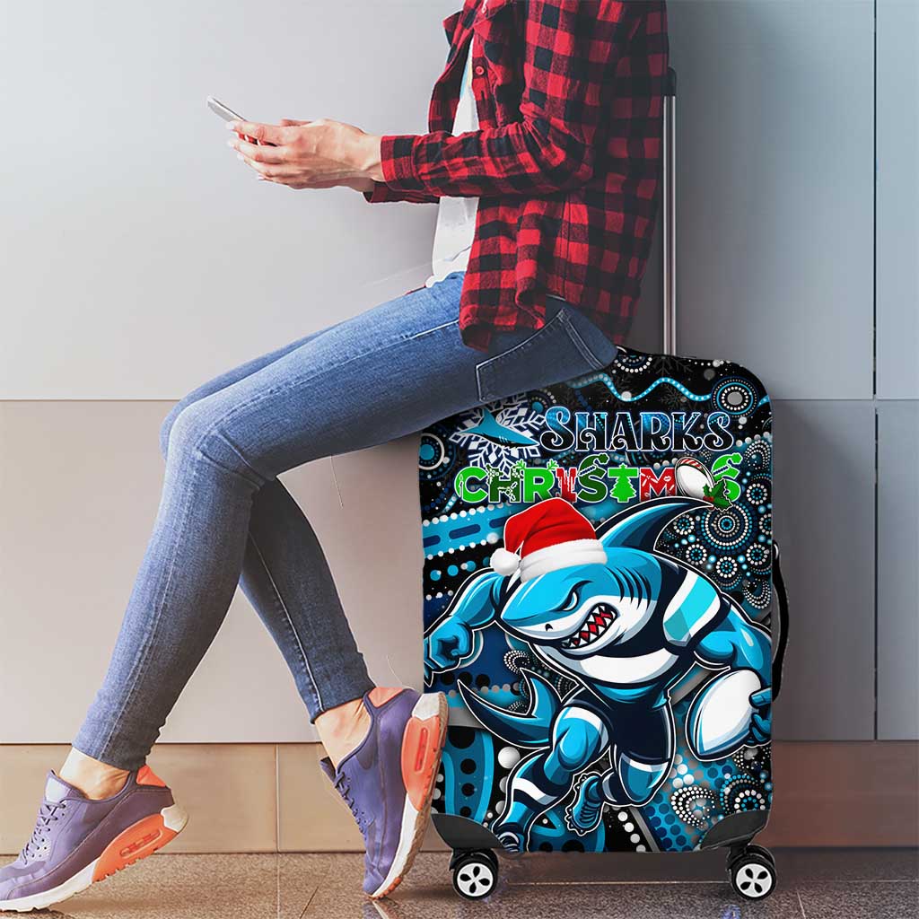 Merry Christmas Sharks Luggage Cover Aboriginal Santa Rugby Mascot - Cronulla Sutherland