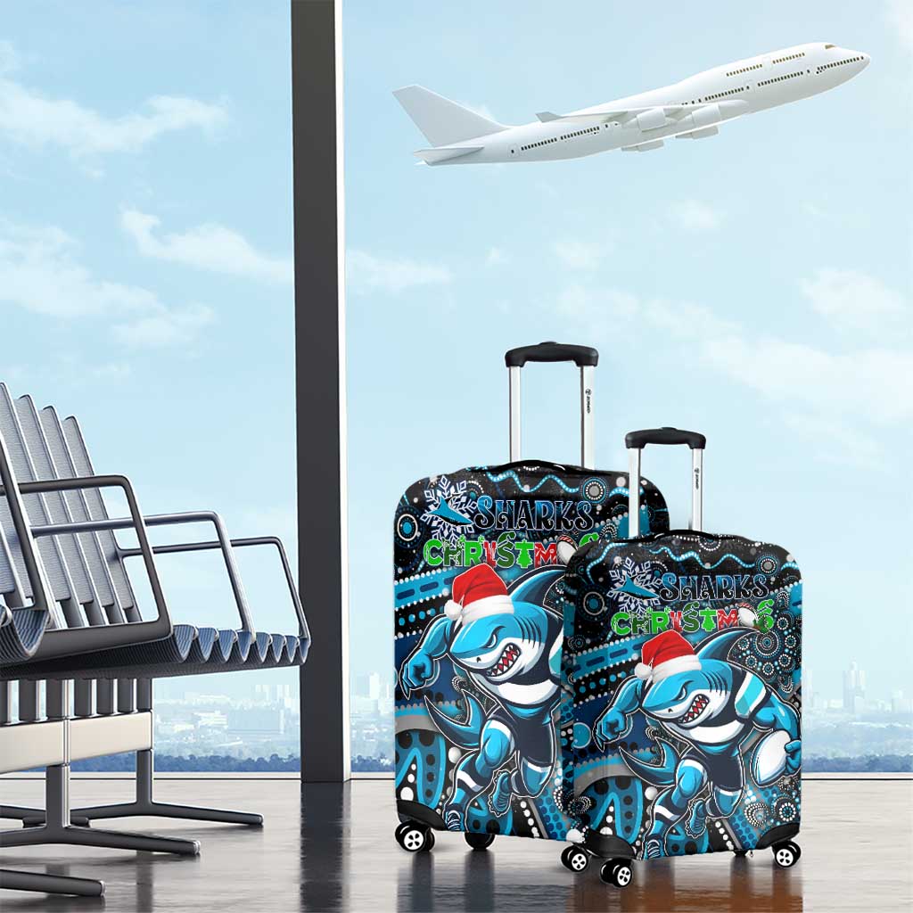 Merry Christmas Sharks Luggage Cover Aboriginal Santa Rugby Mascot - Cronulla Sutherland