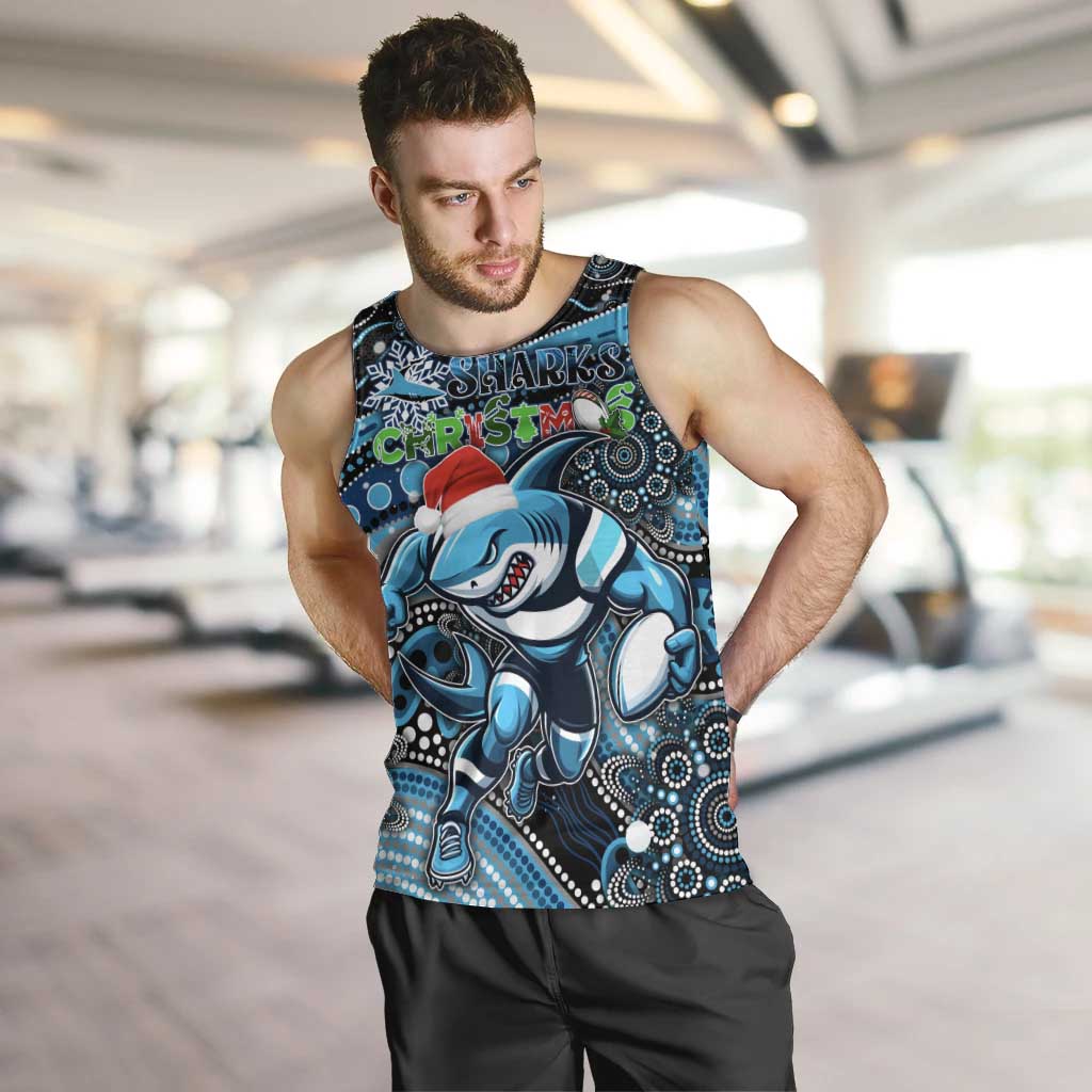 Merry Christmas Sharks Men Tank Top Aboriginal Santa Rugby Mascot - Cronulla Sutherland