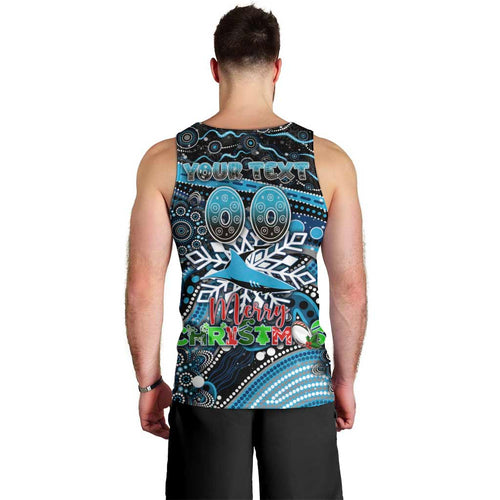 Merry Christmas Sharks Men Tank Top Aboriginal Santa Rugby Mascot - Cronulla Sutherland