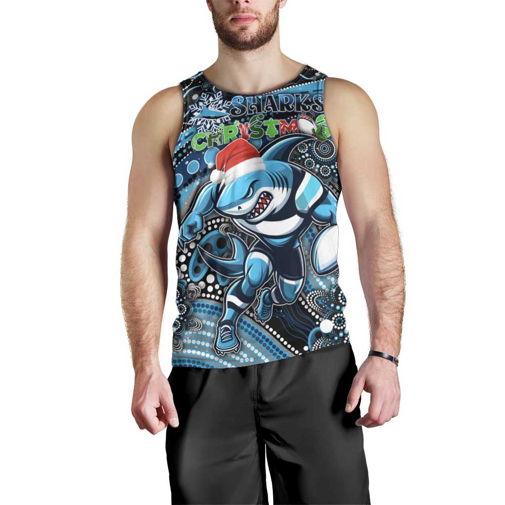 Merry Christmas Sharks Men Tank Top Aboriginal Santa Rugby Mascot - Cronulla Sutherland