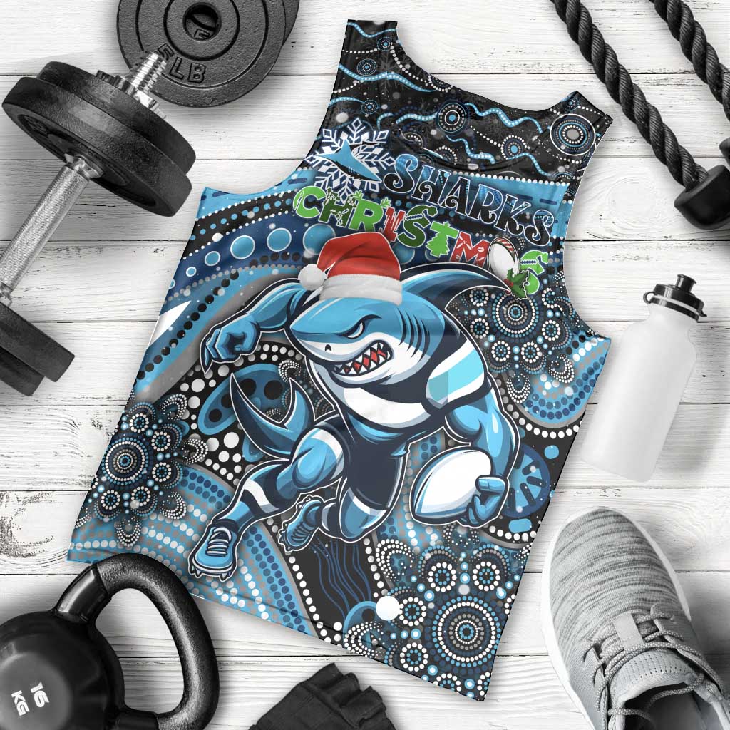 Merry Christmas Sharks Men Tank Top Aboriginal Santa Rugby Mascot - Cronulla Sutherland