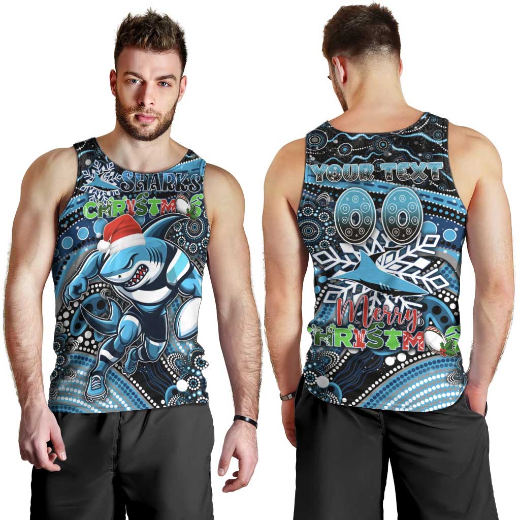 Merry Christmas Sharks Men Tank Top Aboriginal Santa Rugby Mascot - Cronulla Sutherland