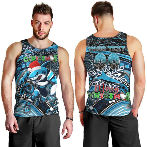 Merry Christmas Sharks Men Tank Top Aboriginal Santa Rugby Mascot - Cronulla Sutherland