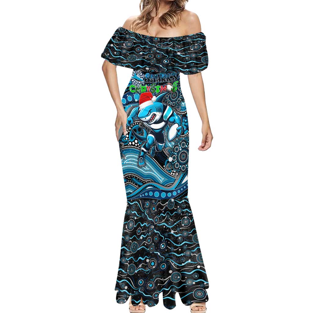 Merry Christmas Sharks Mermaid Dress Aboriginal Santa Rugby Mascot - Cronulla Sutherland