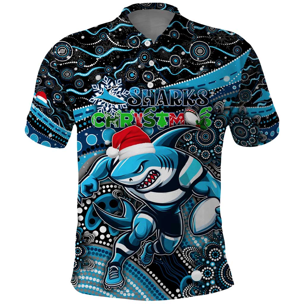 Merry Christmas Sharks Polo Shirt Aboriginal Santa Rugby Mascot - Cronulla Sutherland