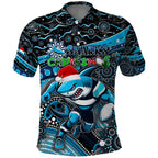 Merry Christmas Sharks Polo Shirt Aboriginal Santa Rugby Mascot - Cronulla Sutherland