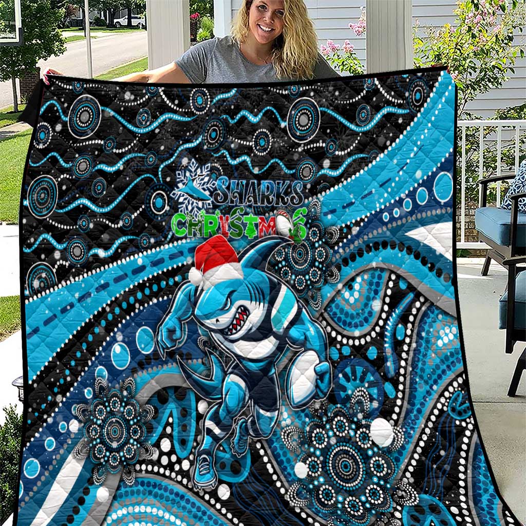 Merry Christmas Sharks Quilt Aboriginal Santa Rugby Mascot - Cronulla Sutherland