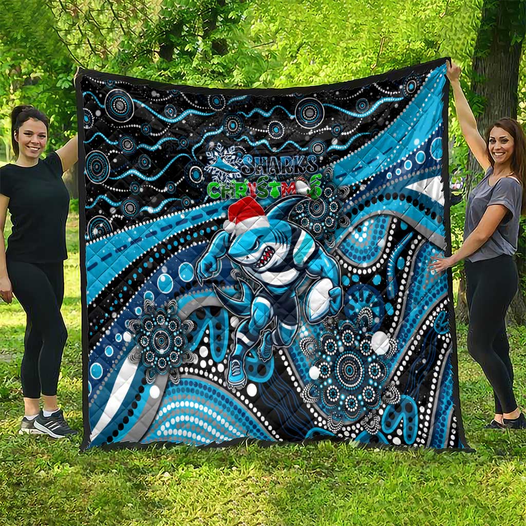 Merry Christmas Sharks Quilt Aboriginal Santa Rugby Mascot - Cronulla Sutherland