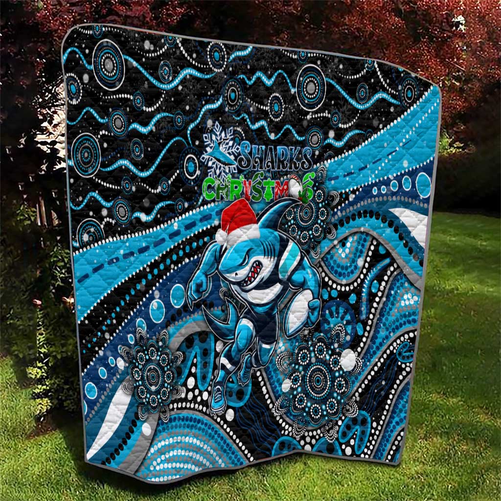 Merry Christmas Sharks Quilt Aboriginal Santa Rugby Mascot - Cronulla Sutherland
