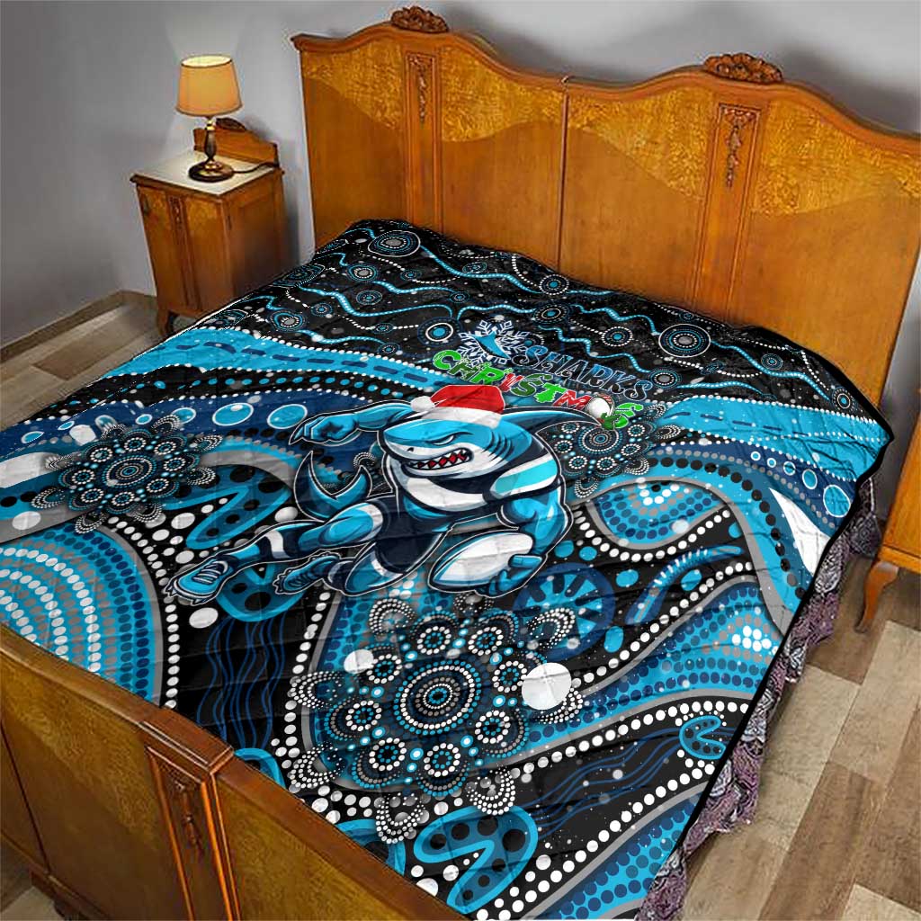 Merry Christmas Sharks Quilt Aboriginal Santa Rugby Mascot - Cronulla Sutherland