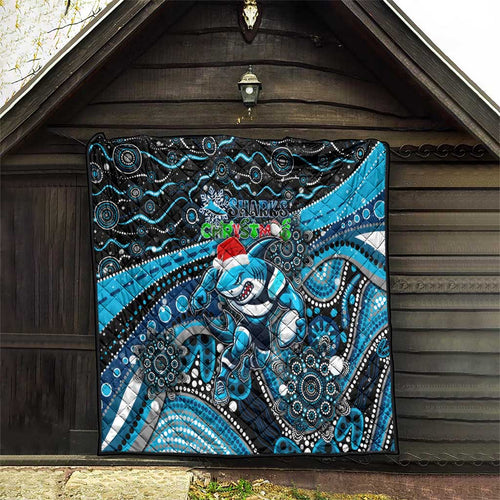 Merry Christmas Sharks Quilt Aboriginal Santa Rugby Mascot - Cronulla Sutherland
