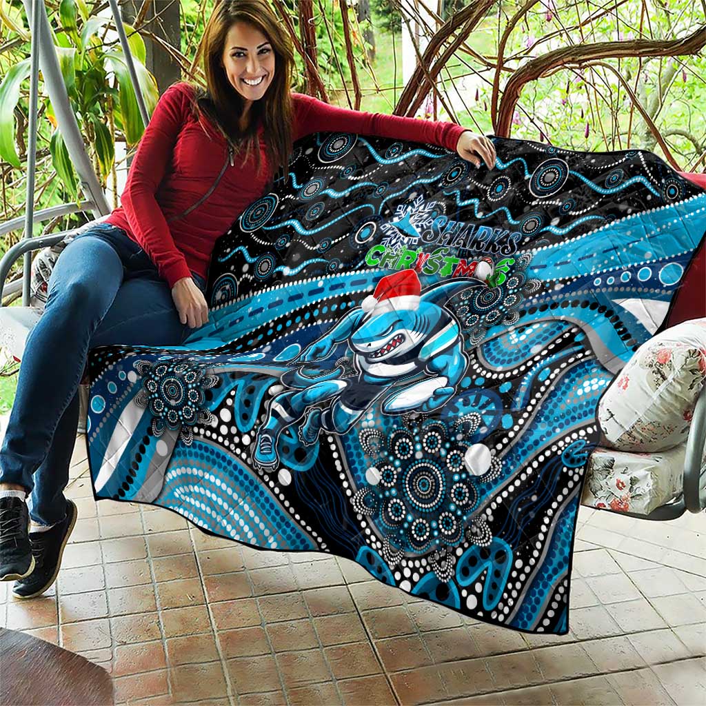 Merry Christmas Sharks Quilt Aboriginal Santa Rugby Mascot - Cronulla Sutherland