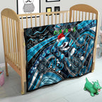 Merry Christmas Sharks Quilt Aboriginal Santa Rugby Mascot - Cronulla Sutherland