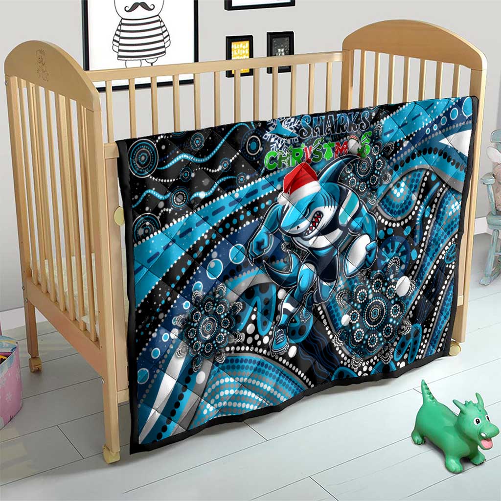 Merry Christmas Sharks Quilt Aboriginal Santa Rugby Mascot - Cronulla Sutherland