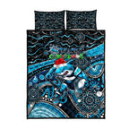 Merry Christmas Sharks Quilt Bed Set Aboriginal Santa Rugby Mascot - Cronulla Sutherland
