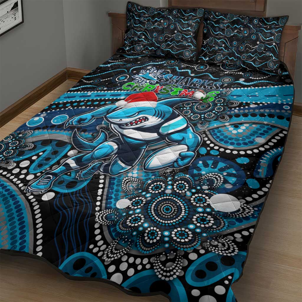 Merry Christmas Sharks Quilt Bed Set Aboriginal Santa Rugby Mascot - Cronulla Sutherland