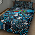 Merry Christmas Sharks Quilt Bed Set Aboriginal Santa Rugby Mascot - Cronulla Sutherland