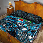 Merry Christmas Sharks Quilt Bed Set Aboriginal Santa Rugby Mascot - Cronulla Sutherland