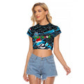 Merry Christmas Sharks Raglan Cropped T Shirt Aboriginal Santa Rugby Mascot - Cronulla Sutherland
