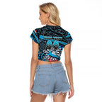 Merry Christmas Sharks Raglan Cropped T Shirt Aboriginal Santa Rugby Mascot - Cronulla Sutherland