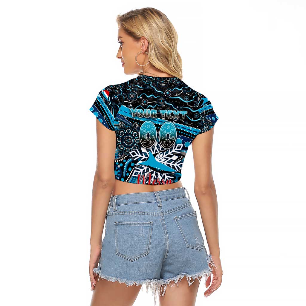 Merry Christmas Sharks Raglan Cropped T Shirt Aboriginal Santa Rugby Mascot - Cronulla Sutherland