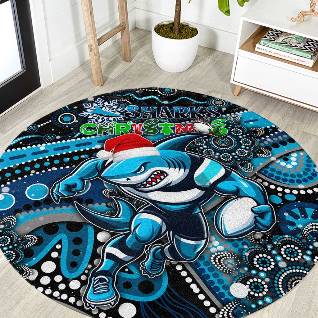Merry Christmas Sharks Round Carpet Aboriginal Santa Rugby Mascot - Cronulla Sutherland