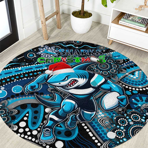 Merry Christmas Sharks Round Carpet Aboriginal Santa Rugby Mascot - Cronulla Sutherland