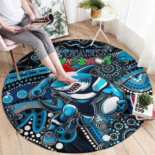 Merry Christmas Sharks Round Carpet Aboriginal Santa Rugby Mascot - Cronulla Sutherland