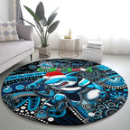 Merry Christmas Sharks Round Carpet Aboriginal Santa Rugby Mascot - Cronulla Sutherland