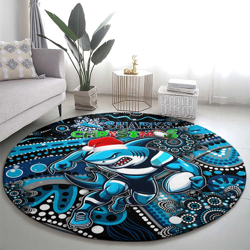 Merry Christmas Sharks Round Carpet Aboriginal Santa Rugby Mascot - Cronulla Sutherland