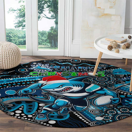 Merry Christmas Sharks Round Carpet Aboriginal Santa Rugby Mascot - Cronulla Sutherland