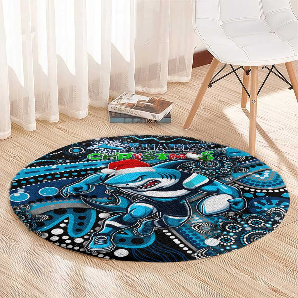 Merry Christmas Sharks Round Carpet Aboriginal Santa Rugby Mascot - Cronulla Sutherland