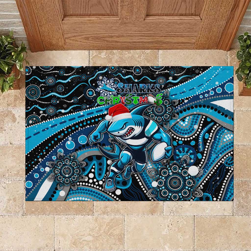 Merry Christmas Sharks Rubber Doormat Aboriginal Santa Rugby Mascot - Cronulla Sutherland