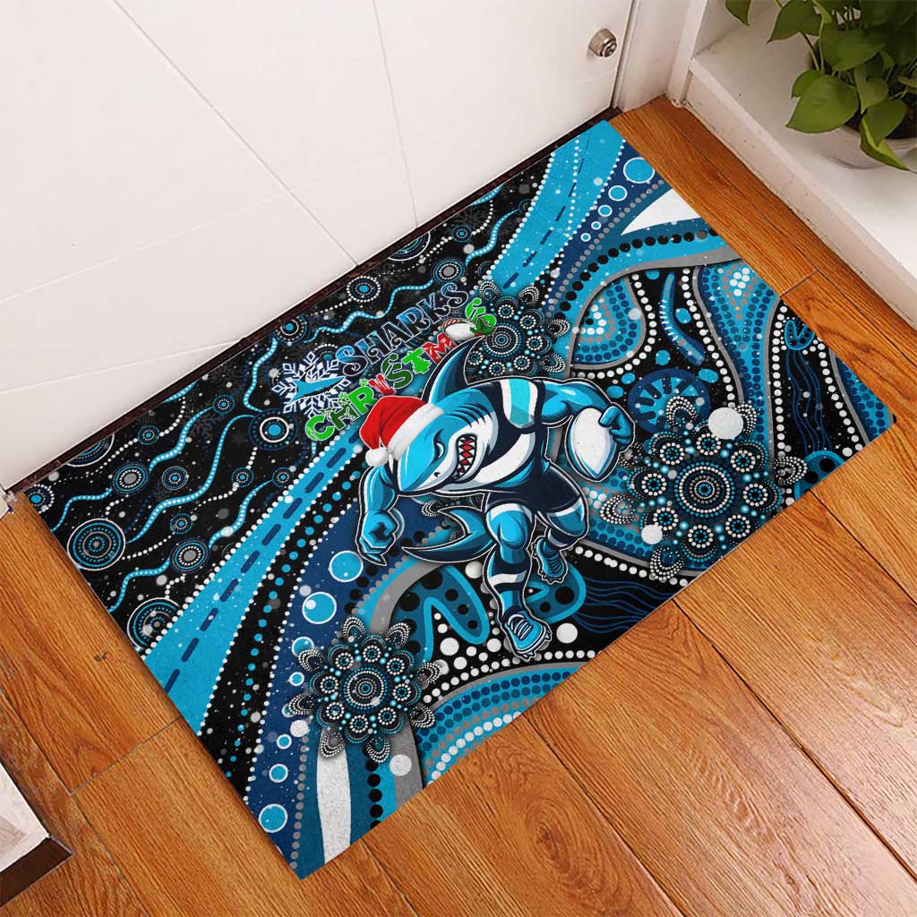 Merry Christmas Sharks Rubber Doormat Aboriginal Santa Rugby Mascot - Cronulla Sutherland