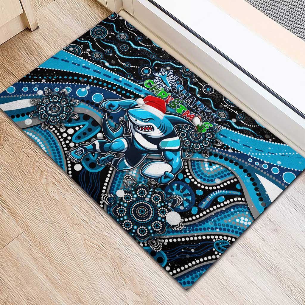 Merry Christmas Sharks Rubber Doormat Aboriginal Santa Rugby Mascot - Cronulla Sutherland