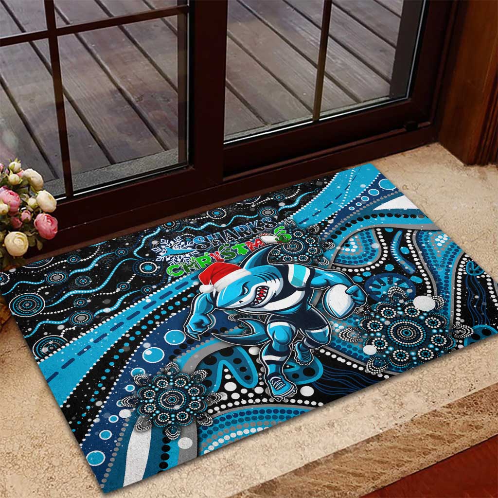 Merry Christmas Sharks Rubber Doormat Aboriginal Santa Rugby Mascot - Cronulla Sutherland