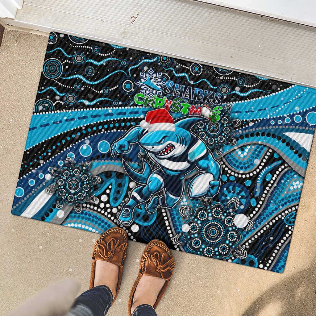 Merry Christmas Sharks Rubber Doormat Aboriginal Santa Rugby Mascot - Cronulla Sutherland