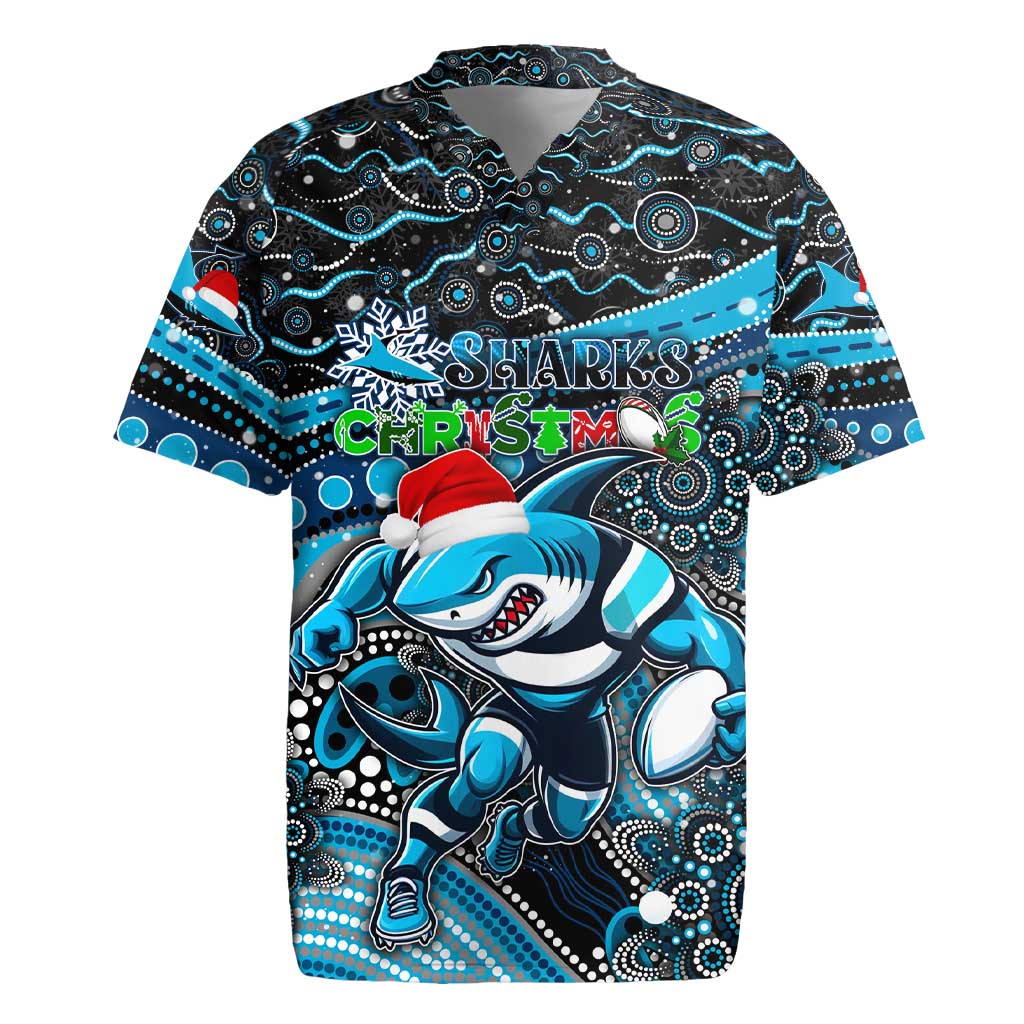 Merry Christmas Sharks Rugby Jersey Aboriginal Santa Rugby Mascot - Cronulla Sutherland