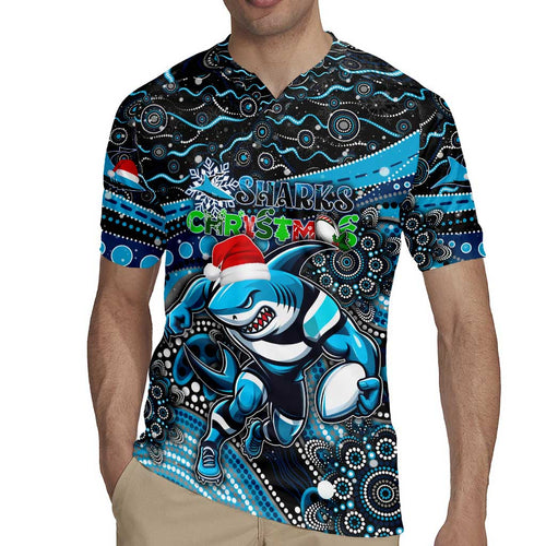 Merry Christmas Sharks Rugby Jersey Aboriginal Santa Rugby Mascot - Cronulla Sutherland