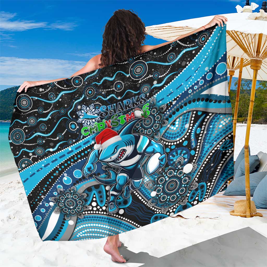Merry Christmas Sharks Sarong Aboriginal Santa Rugby Mascot - Cronulla Sutherland