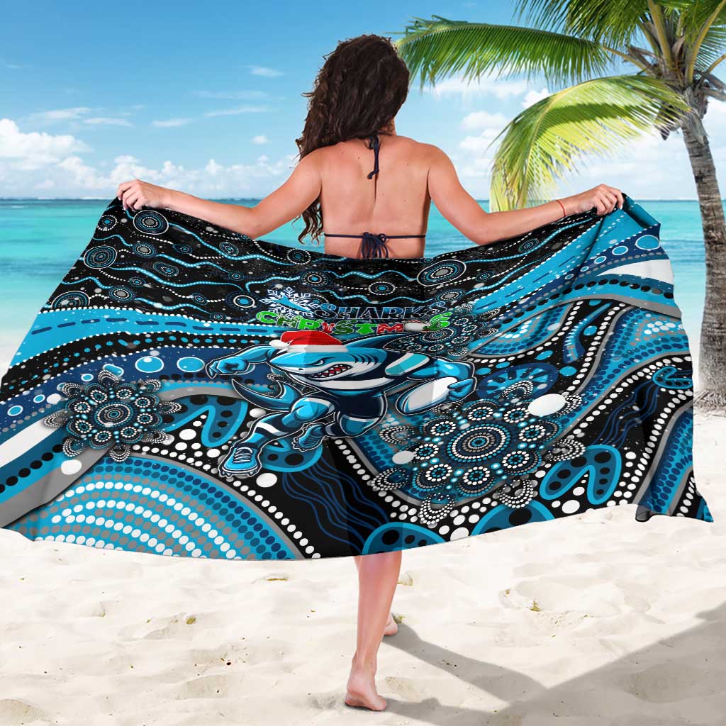 Merry Christmas Sharks Sarong Aboriginal Santa Rugby Mascot - Cronulla Sutherland