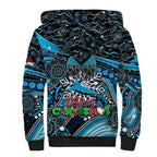 Merry Christmas Sharks Sherpa Hoodie Aboriginal Santa Rugby Mascot - Cronulla Sutherland